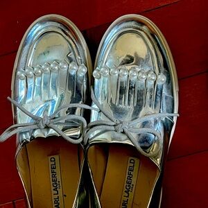 Karl Largerfeld Metallic Loafers with pearl details